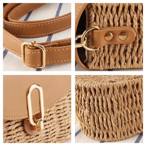Small Women Straw Bag Retro Rattan Woven Satchel with Flap Crossbody Shoulder Purse for Summer Beach Vacation3