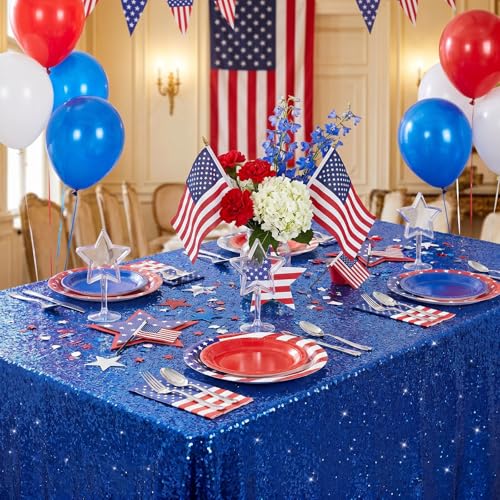 Image of B-COOL Rectangle Sequin Tablecloth 90x156 Inch Party Tablecloths Glitter Table Linen for Birthday Party Wedding Baby Shower Table Independence Holiday Banquet Decoration,Royal Blue