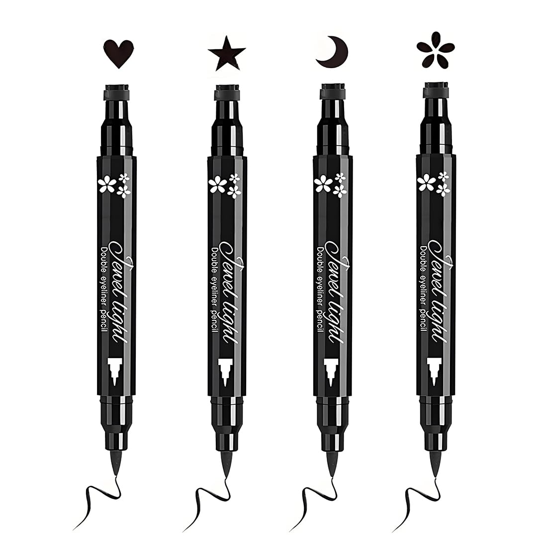 Znaczka twarzy i eyeliner zestaw, 4 sztuki czarny kształt znaczki i podkładki do oczu, podwójne zakończone 2-w-1 długopis do makijażu oczu