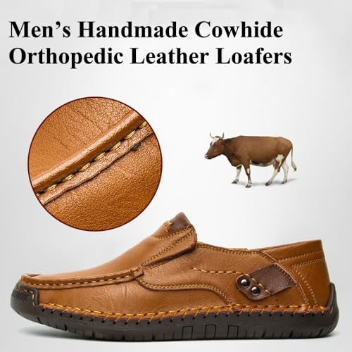 Enjeer Orthopedic Walking Shoes Mens, Ideacloth Shoes Men's Handmade Genuine Leather Waterproof Slip-On Loafers4