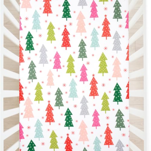 Image of JISEN Christmas Fitted Crib Sheets for Boys Girls 52x28 Inch Colorful Tree