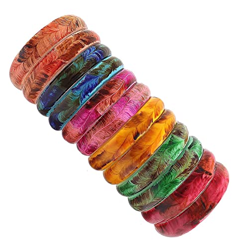 Image of NMII Glass with Glitter and Feather Design Glossy Finished Multicolor Kada Set For Girls and Women