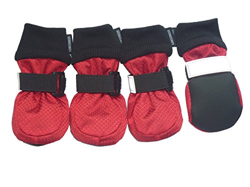 LONSUNEER Winter Paw Protector Dog Boots Waterproof Soft Sole and Nonslip Set of 4 Color Red Size X-Small