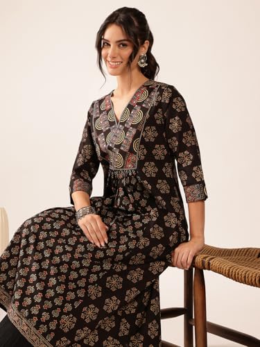 Image of Vbuyz Women's Cotton Floral Print A-Line Regular Fit Kurta