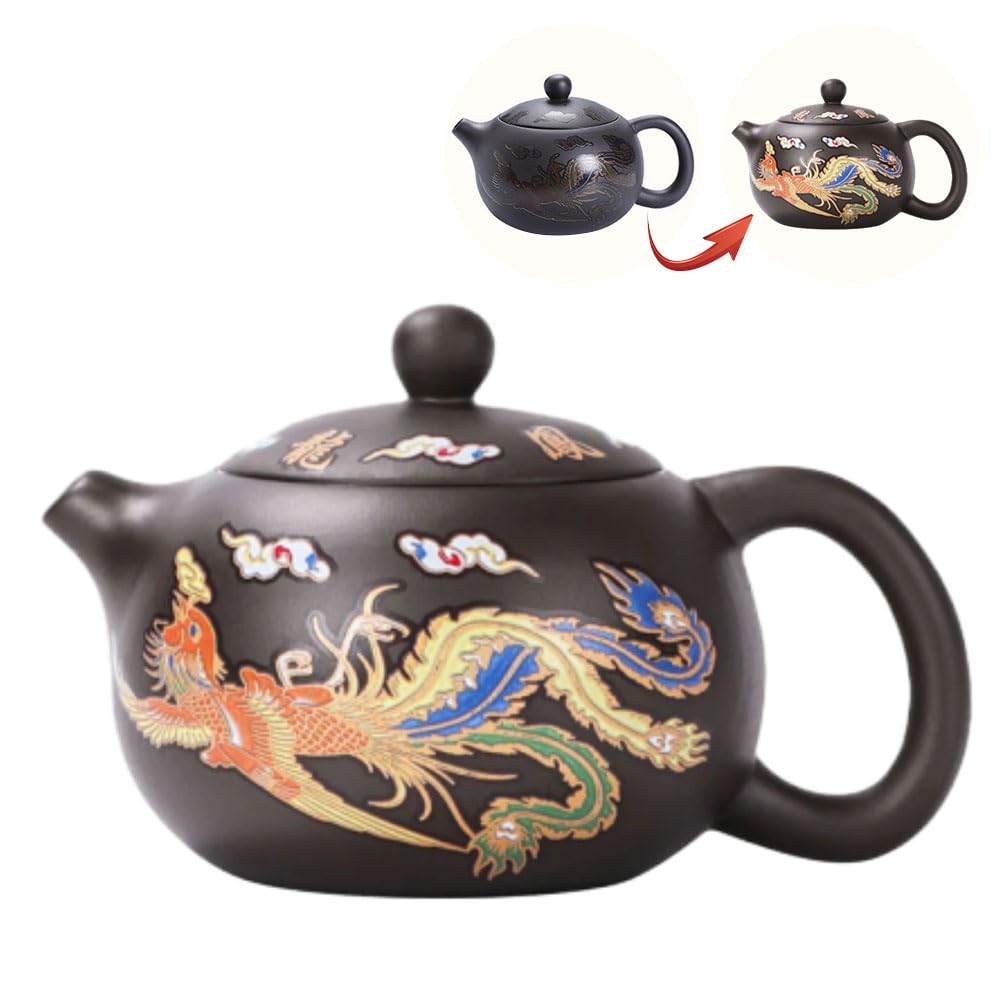 Color-changing Teapot, 2024 Hand-made Dragon and Phoenix Color-changing Purple Clay Teapot Zisha Tea Set Kettle Kung Fu Tea Pot, Dragon and Phoenix Purple Sand Pot Tea Lover’s Gift