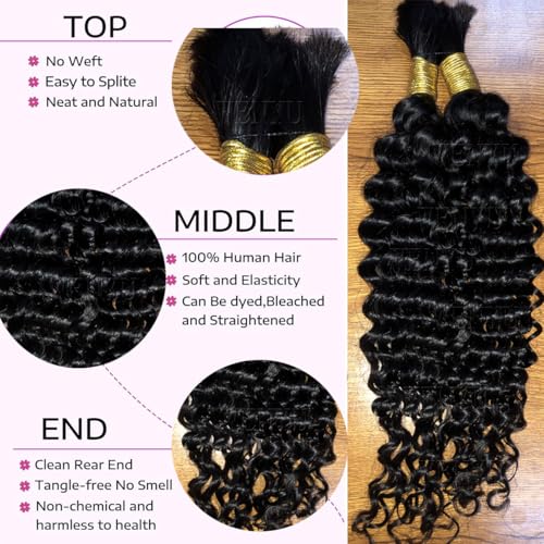 WENYU Human Braiding Hair 100g Deep Wave Bulk Human Hair for Braiding No Weft Bundle Brazilian Virgin Curly Human Hair Extensions for Boho Braids Curly Human Hair Braiding Hair (Deep Wave, 18 Inch) - Image 4