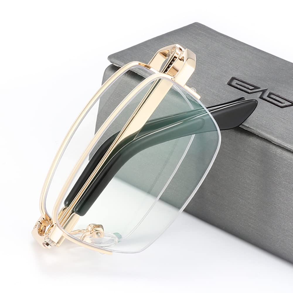 Faltbare Brille Bifokale Lesebrille Anti Blaulicht Progressives Lesebrillen Halbbrille Anti Müdigkeit Faltbare Lesegeräte (Color : Gold, Size : +1.50)