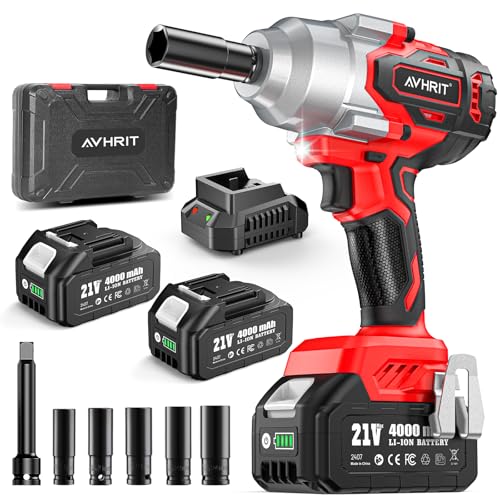 Avrhit Cordless Impact Wrench 1/2 Inch, 1300Nm / 960ft-lbs High Torque Impact Gun with 2x 4.0Ah Batteries, 5 Sockets Electric Impact Driver for Car/Truck RV/Mower