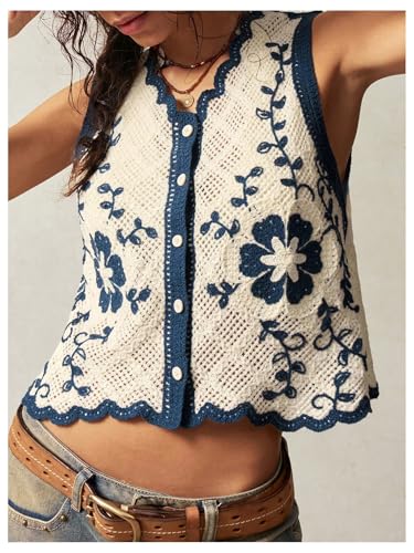 GORGLITTER Women's Embroidered Vest Crochet Vest Tops Floral Sleeveless Boho Tops 2025 Western Outfit4