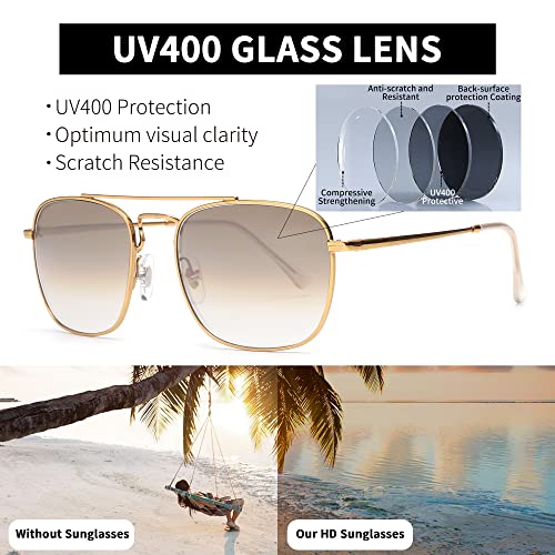 Image of JIM HALO Retro Square Aviator Sunglasses Premium Glass Lens Flat Metal Eyewear Men Women
