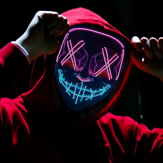 Syleubucy LED Halloween Mask Modern Wire Light Up For Halloween Christmas (Blue&Purple) (purple) - Image 2