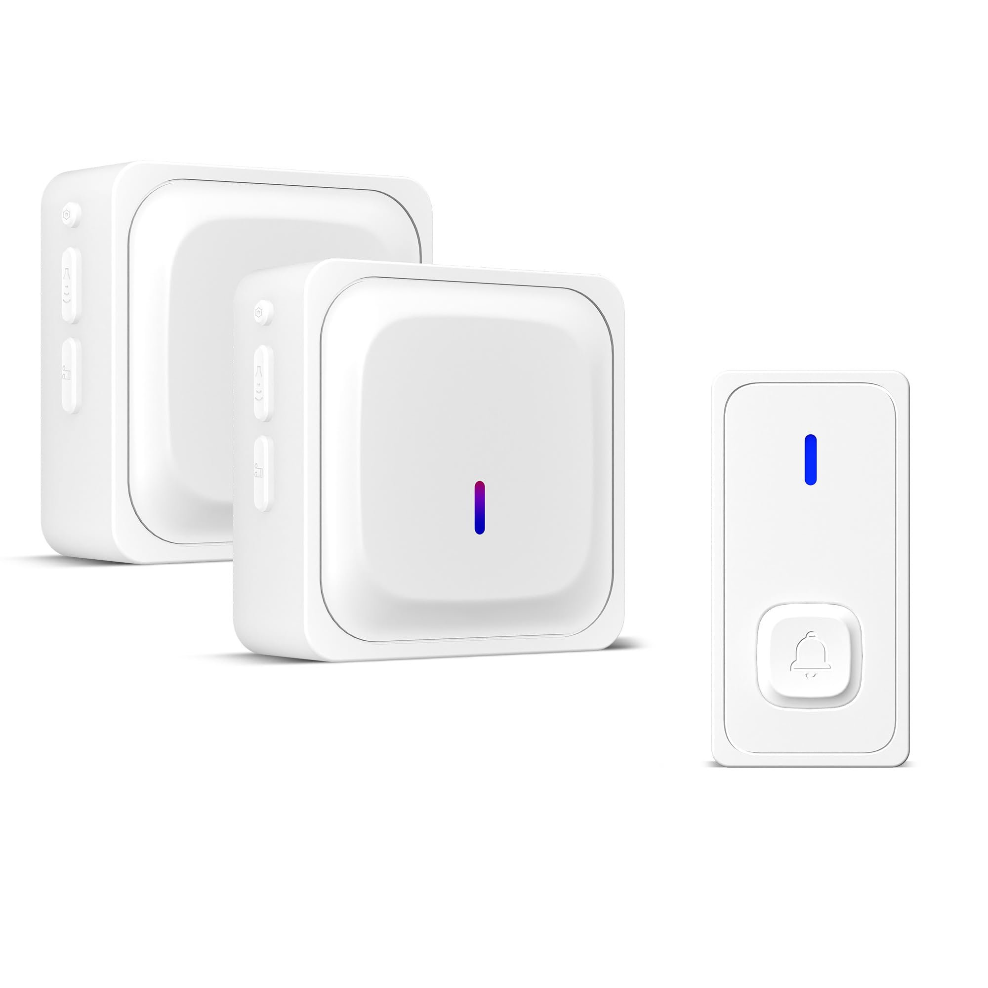 HBN Funkklingel Aussen Wasserdicht, Kabellose Türklingel Funk Set, große Reichweite Türklingel kit mit 2 Plug-In-Empfänger & 1 Sender, 58 Melodien, 5 Lautstärkestufen doorbell Mit LED-Blitz, Weiß