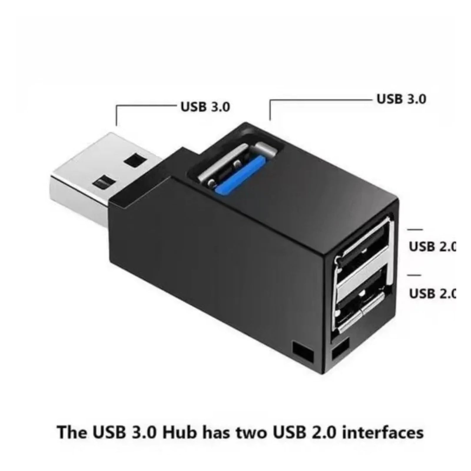 Divisor de 3 puertos USB 3.0, 5 Gbps para mini USB, adaptador extensor para ordenador portátil, PC, lector de tarjetas flash (USB 3.0 Hub negro)