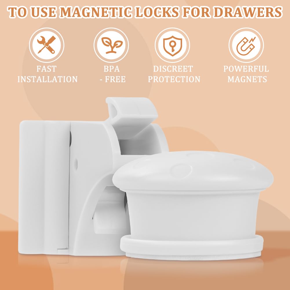 HOTUT Enfant Magnétique Cabinet de Sécurité, Sécurité Placard Bébé (4 Verrous & 1 Clés), Serrure Magnétique Invisible pour Sécurité Enfant, Tiroir Securite Bebe Bloque, Blocage Sans Perçag