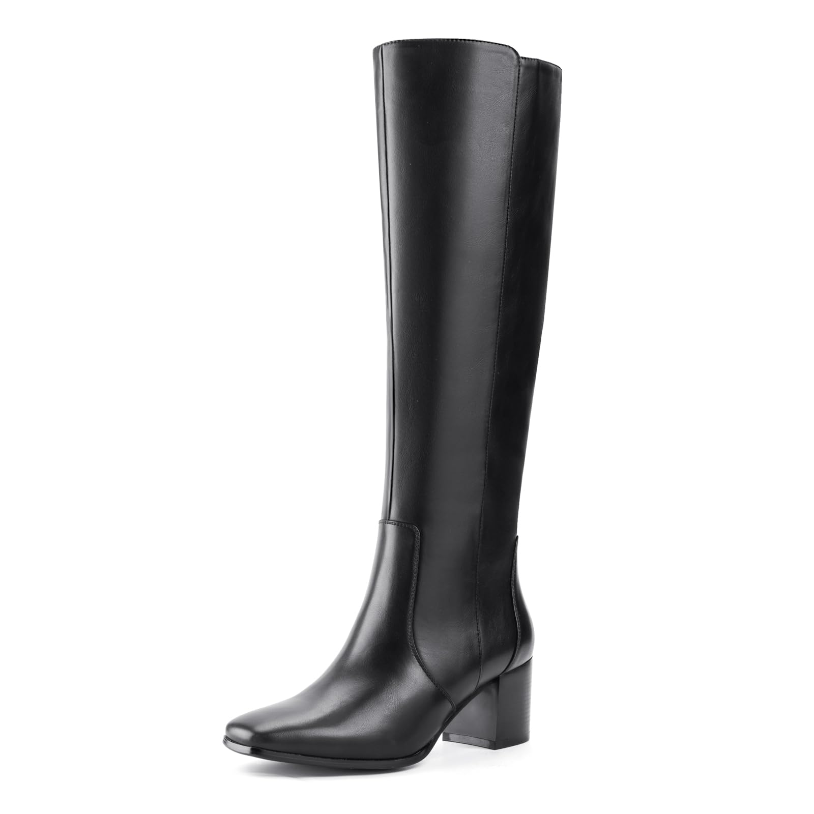 ShoeN Tale Womens Knee High Boots Square Toe Mid Chunky Block Heeled Tall Boots Side Zipper
