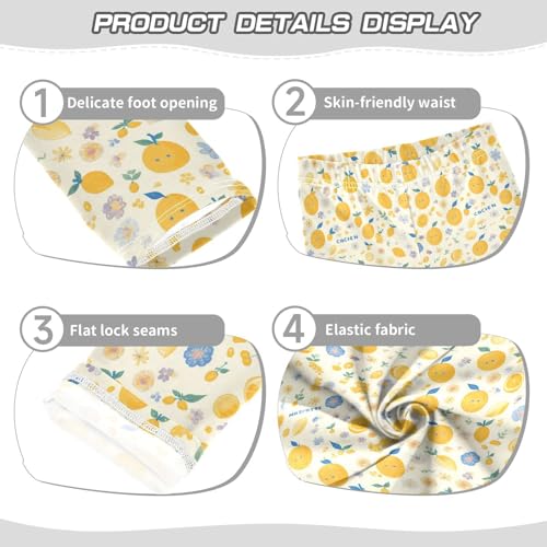 KLL Citrus Floral Colorful Lemons Little Girls Cotton Leggings Casual High Waisted Workout Pants Running3