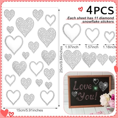 Image of Epakh 84 Glitter Bling Rhinestone Sticker, Heart, Silver | Self Adhesive Gem Stickers for Phone Laptop Car Face Makeup, Sparkly Crystal Rhinestone Decals for Gifts Craft Projects