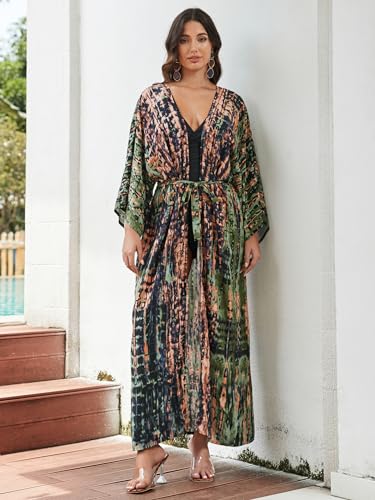 Image of Women's Kimono Cover Up Long Beach Dress Swimsuit Cover Ups Colorful Cardigan Lightweight Robe for Swimwear