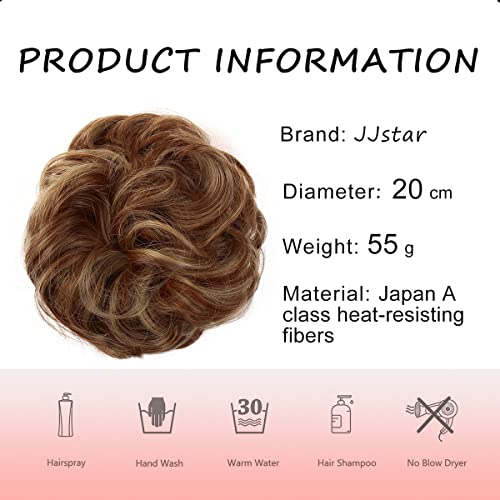 JJstar Messy Hair Bun Curly Wavy Hair Scrunchies Accessories Pieces for Women Girls Synthetic Chignons (Brown/Blonde) - Image 3