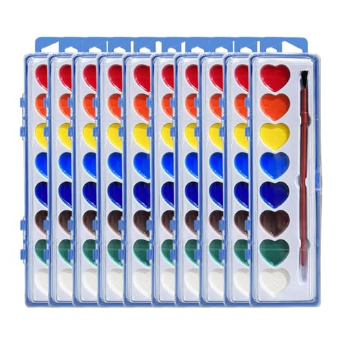 Watercolor Paint Set, 10x Heart Shaped Watercolor Painting Set, Painting Kit, Washable Watercolor Paint with Brush, Art Supplies, Classroom School Exchange, 8.66x1.97 inches