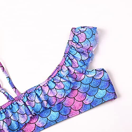 Image of QPANCY Girls One Shoulder Swimsuits Kids Two Piece Bathing Suits Ruffle Beach Swimwear