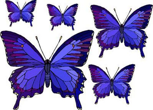 Set of 5 Blue & Purple Butterflies - Vinyl Stained Glass Film, Static Cling Window Decal