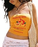 Women Y2k Tube Top Vintage Floral Strapless Backless Bandeau Going Out Crop Tops Aesthetic Off Shoulder Tank(Peaches Orange,Medium