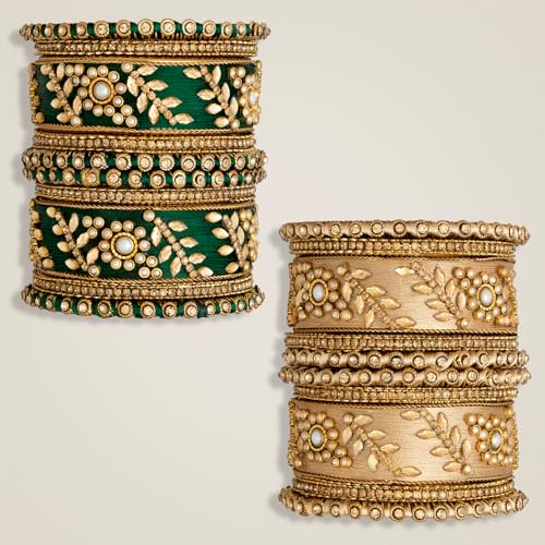 Image of Peora Silk Thread Kundan & Stone Studded Chuda Bangles Set Gift for Women