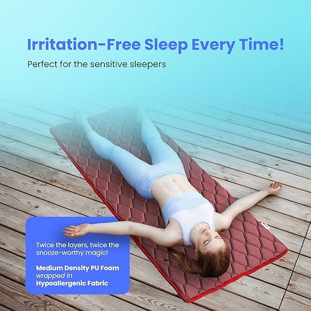 Image of Coir On Slim PU Foam Foldable Foam Mattress, Compact 1-Inch Roll Up Mattress, Portable Light, Comfort Knitted Fabric, Soft+Durable Bed Mattress, Reversible Gadda for Floor - Queen