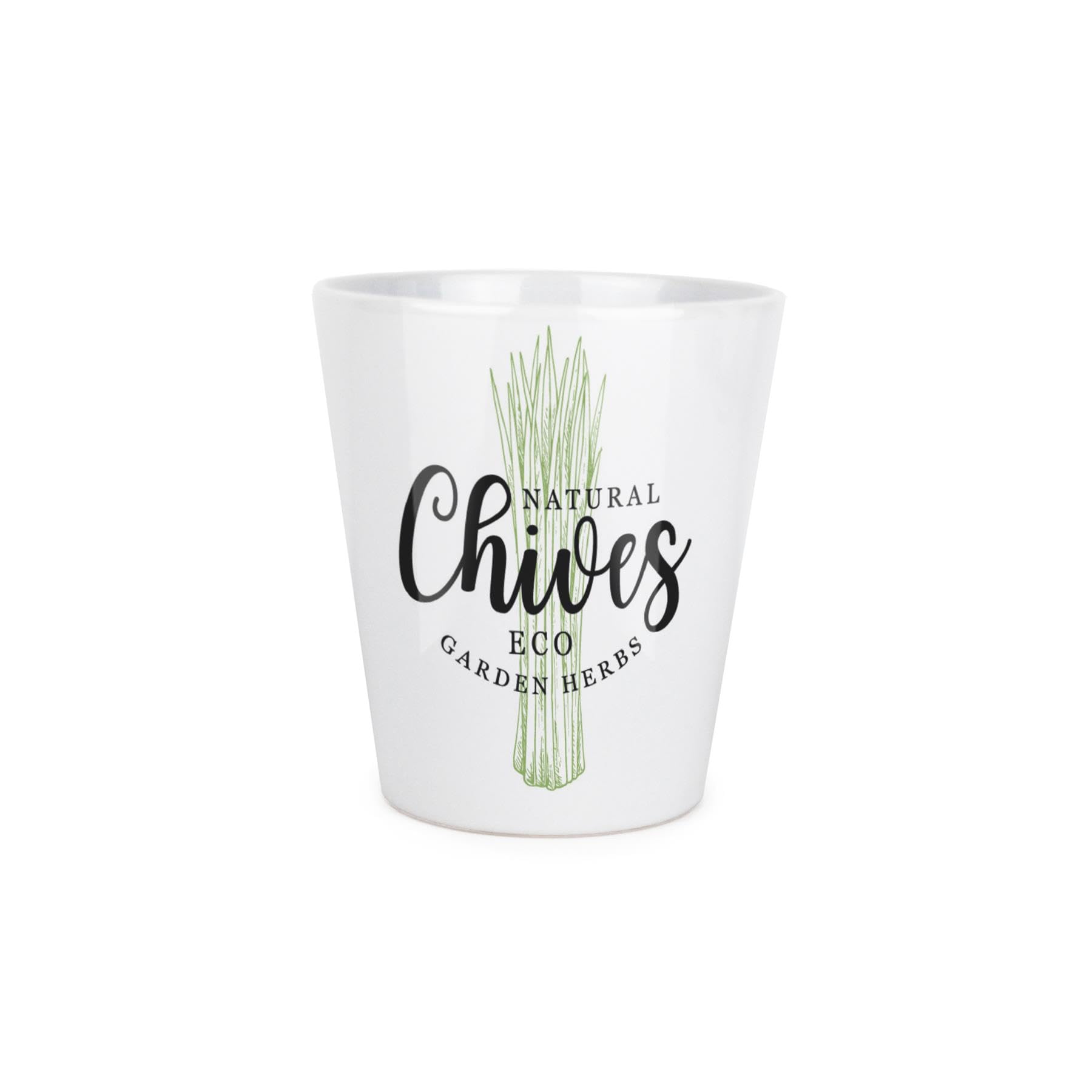 Purely Home Chives Herb Plant Pot - Cooking Ingredients Green Herbs Small Ceramic Indoor Plant Pot with Drainage Hole - Homeware Gift 9cm Diameter Flower Pot