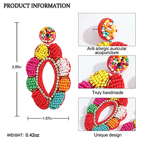 Fashion Cute Diy Handmade Beaded Statement Dangle Earrings For Women, Funny Elements For Multicolored Flower, Lightweight Heart, Water Droplets And Green Leaf(Flower (Multicolor)) #TOP1