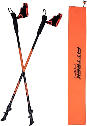 FitTrek Nordic Walking Poles for Men Women - 2 Pack Aluminum Nordic Walking Sticks - Nordic Poles with Ergonomic Grip Adjustable Ultralight for Hiking, Camping, Trekking, Mountaineering, Backpacking