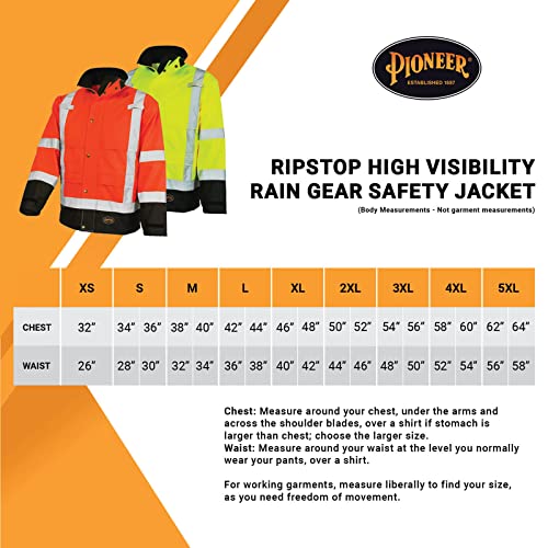 Pioneer Ripstop High Visibility Rain Gear Safety Jacket – Hi Vis, Waterproof, Reflective, Work Coat for Men, Orange, Yellow/Green - Thumbnail 7