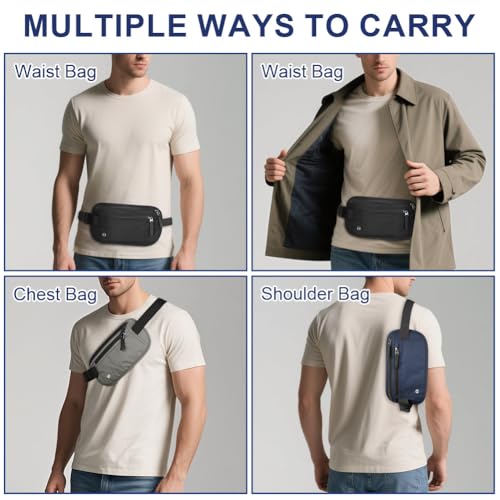 Aucuu Geldgürtel für Damen und Herren, Diebstahlsicher Flache Bauchtasche mit RFID-Schutz, Ultraflach Versteckte Geldgürtel, Reise Bauchtasche für Reise Sport, Passt für Reisepass, Telefon und Bargeld