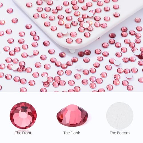 Image of Rose Flatback Rhinestones, Glass Rhinestones for Nail Art and Craft, Glue Fix, Loose Crystal Gemstones(Rose, SS30, 576pcs, 6.4-6.6mm)