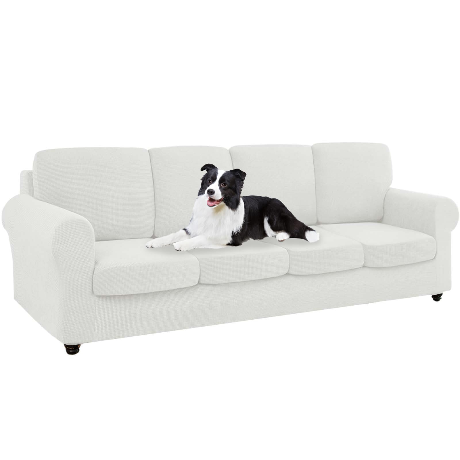 SYLC Ektorp Sofa Cover with Seat Cushions Covers and Backrests Covers Sofa Covers Stylish Stretch Jacquard Couch Slipcover Protector (White,LSofa+4 L Seats+4 L Backs)