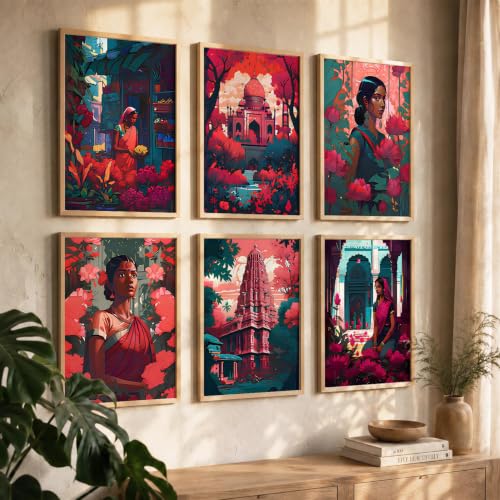 Image of kotart Premium Digital Traditional Art Paintings with Frame for Home Decoration - Painting for Living Room Bedroom Office Room Decor - Painting for Wall Decoration - Pack of 6 (Art 7)