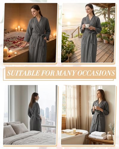 Image of Jecery Waffle Bathrobe and Slippers Bulk Set Spa Robes Hotel Bath Lightweight Thin Commercial Soft for House Shower Party