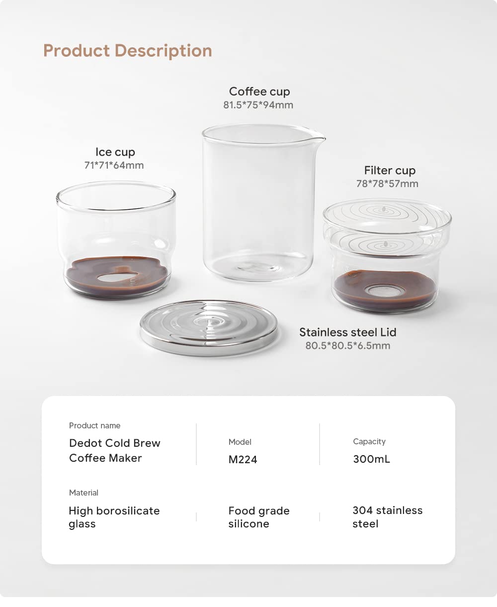i Cafilas Cold Brew Dripper Machine à café 2 en 1, cafetière pour café et thé infusé à froid, 300 ml, cafetière pour extraction à froid transparente