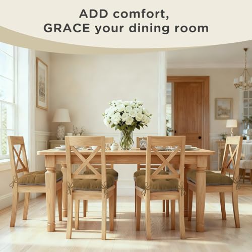 Image of AddGrace Dining Chair Cushions Set of 4 Non-Slip 18 inchx16 inchx3 inch Khaki | with Ties, Textured Fabric, for Kithchen, Dining Room, Restaurant, Indoor Furniture, Wood Chairs, Long Meals, Soft, Comfy