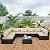 Rattaner 9 Pieces Outdoor Sectional All-Weather Wicker Patio Furniture Set Patio Sectional Glass Patio Table Non-Slip Cushions and Waterproof Covers, Khaki