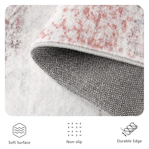 Image of 8x10 Rugs for Living Room - Modern Abstract Washable Rug, Ultra Soft Non Slip Low Pile Large Rugs, Floor Carpet for Bedroom Dining Room Office Laundry Nursery Home（Pink & Grey）