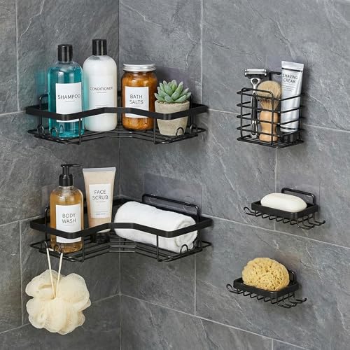 Image of Corner Shelf /Rack for BathroomWithout Drill Wall Metal Self Adhesive Bathroom Shelf /Shelf for Kitchen Corner Rack Wall Mounted Bathroom Fittings /Storage (5-pcs)