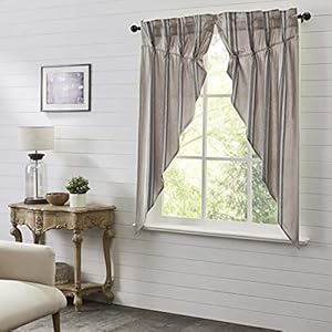 Vhc brands grain sack charcoal black stripe farmhouse prairie short panel curtain set 63x36x18  urban country home decor
