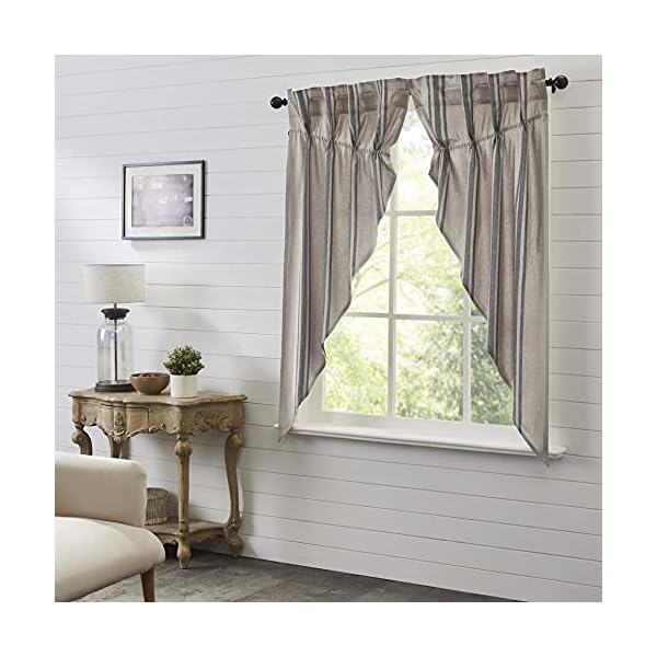 Vhc brands grain sack charcoal black stripe farmhouse prairie short panel curtain set 63x36x18  urban country home decor