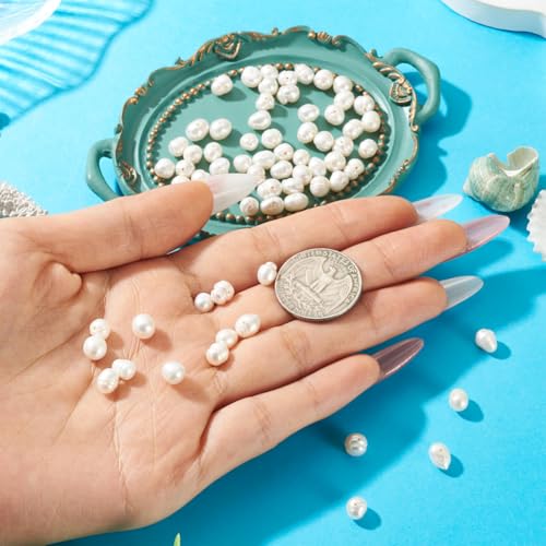 Image of Beadthoven 70pcs Natural Freshwater Cultured Pearls 6mm Irregular Potato Nuggets Beads Oval Rice Loose Beads for Jewelry Making Bracelet Necklace Earrings Bead Hole:0.6mm