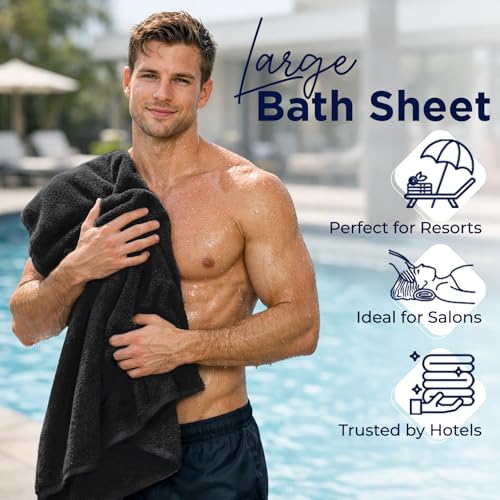 Image of DAN River 2 Pack Bath Sheets Extra Large 35x70, Large Bath Towels for Adults, XL Oversized Heavy Duty Towel Set, 600 GSM 100% Ring Spun Cotton, Soft Quick Dry, Black