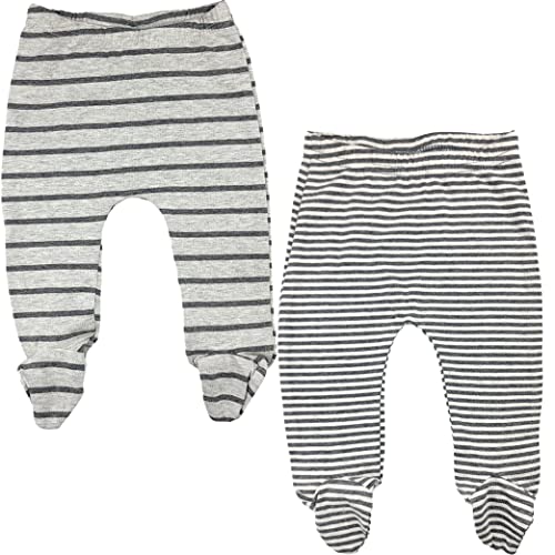 Image of 123 Bear Baby Soft Cotton Spandex Pants with Feet (Gray Stripe, 0-3 Months)