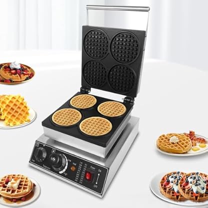 1750W Commercial Electric Waffelmaschine mit vier 4,52 Zoll-Formen Rund Geliefert, Elektrischer Waffelbereiter,Tisch Stehend Waffeleisen Krups Sandwich Waffel Maker, 50~300 ℃, Antihaftbeschichtung – Bild 6