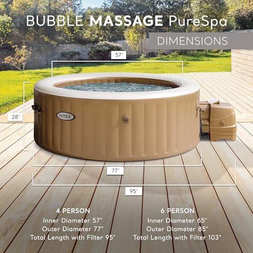 Image of Intex PureSpa 4 Person Bubble Massage Inflatable Hot Tub Spa Set, Sahara Tan
